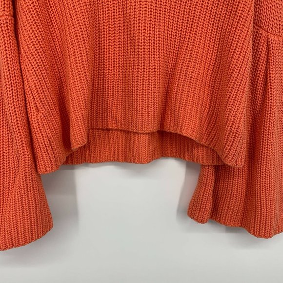 Free People Sweater Damsel Orange VNeck Ribbed Pullover Bell Sleeve - Picture 7 of 12